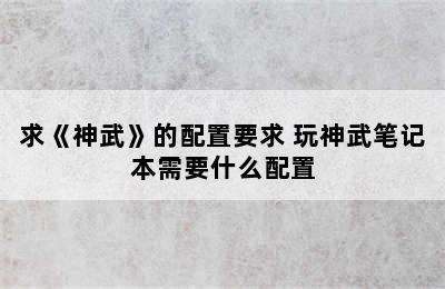 求《神武》的配置要求 玩神武笔记本需要什么配置